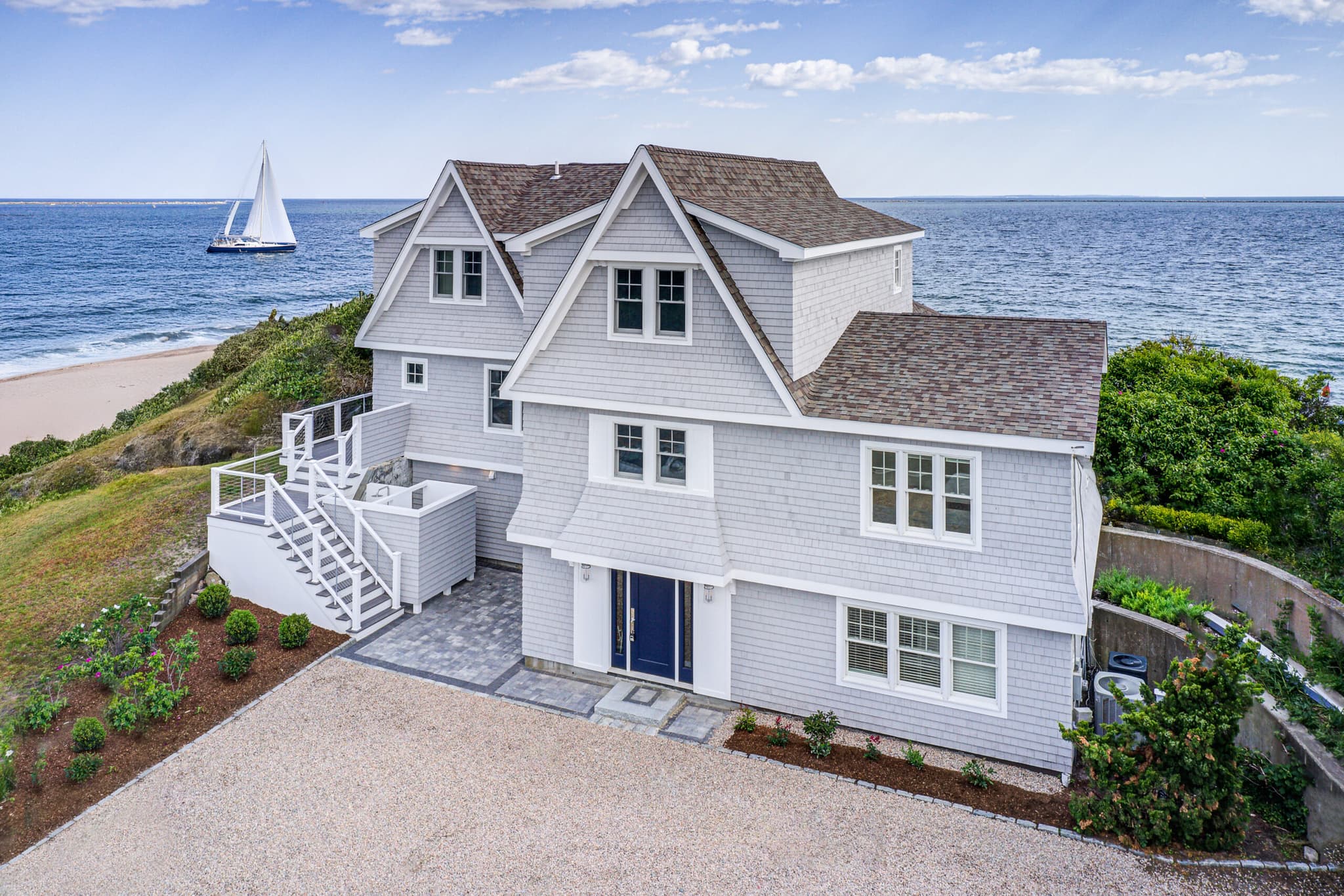 Narragansett waterfront home renovation aerial view