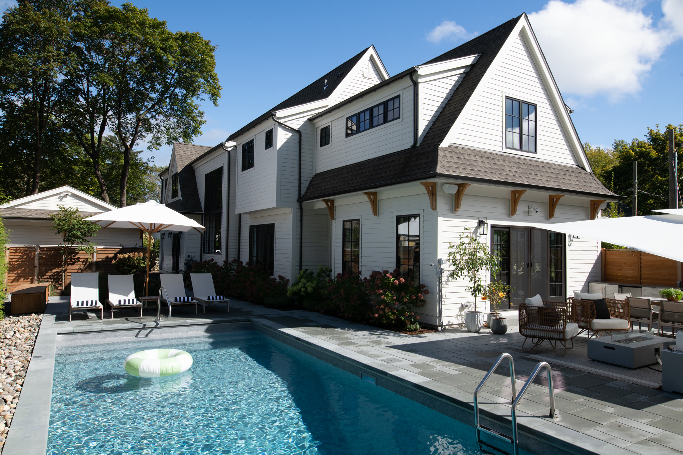 Finished backyard and pool at Project One in East Greenwich, Rhode Island