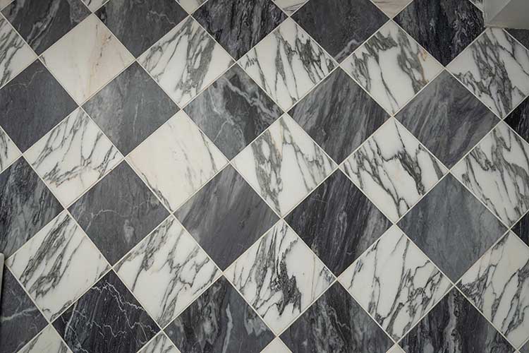 Black and white marble checkerboard floor detail