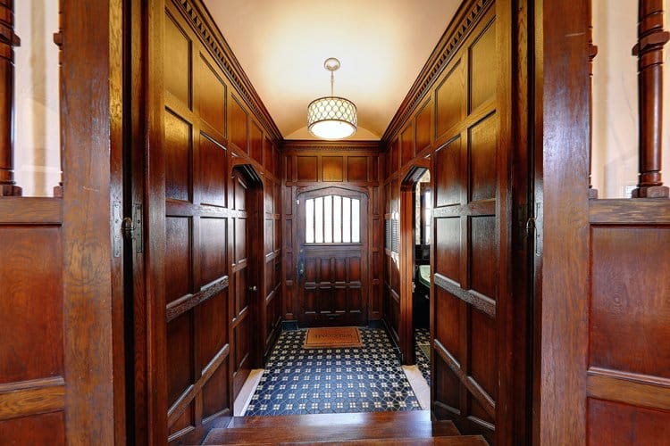 Historic entryway wood paneling restoration ri