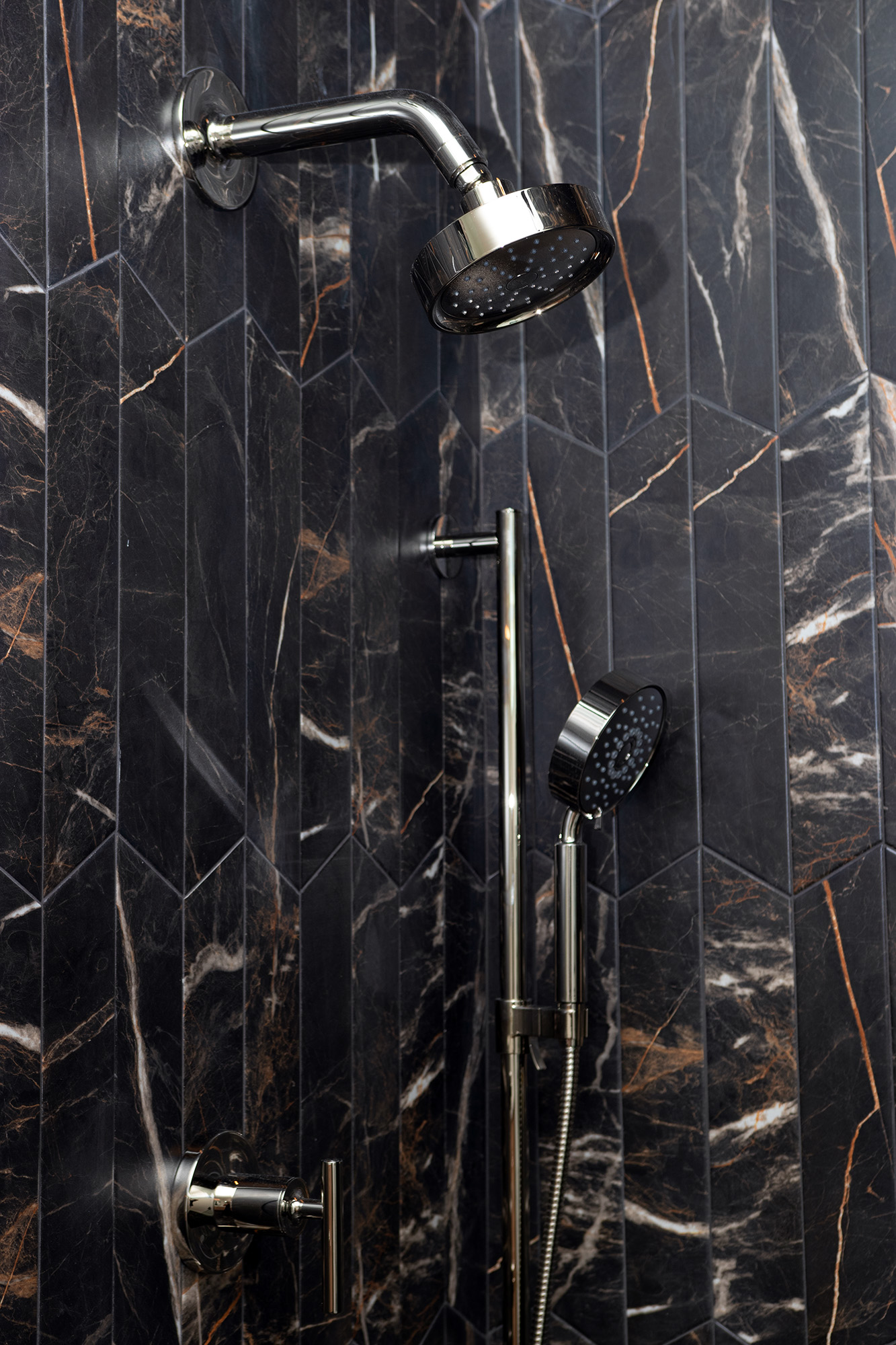 Luxury walk in shower stone tile design