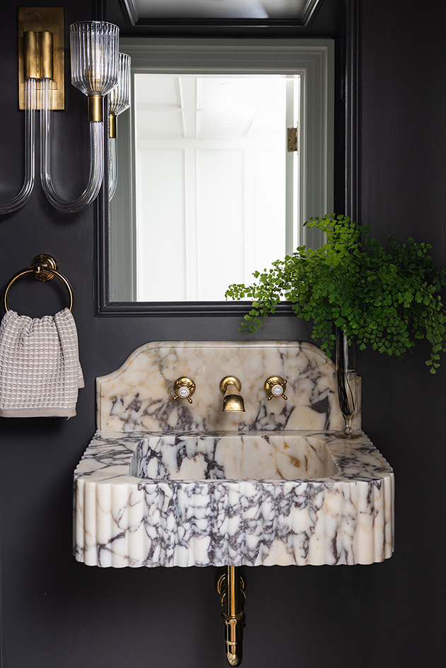 Custom marble floating vanity powder room