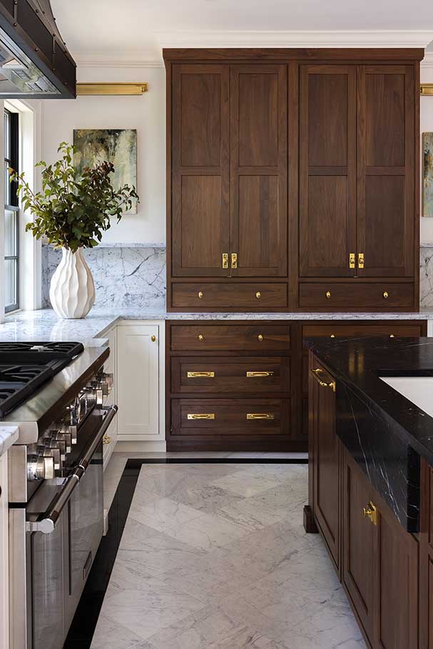 Custom walnut kitchen cabinetry detail