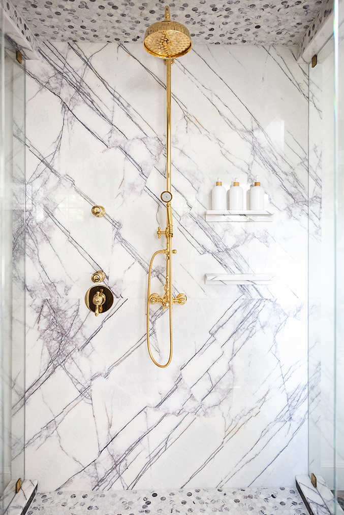 Marble slab shower wall design