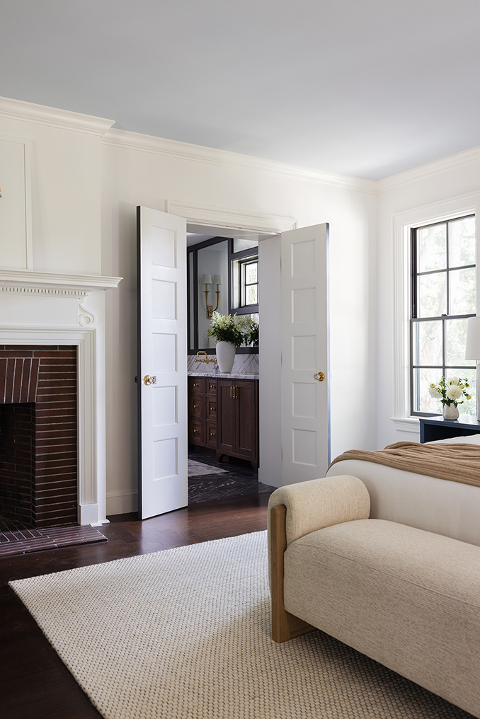 Primary bedroom fireplace suite design