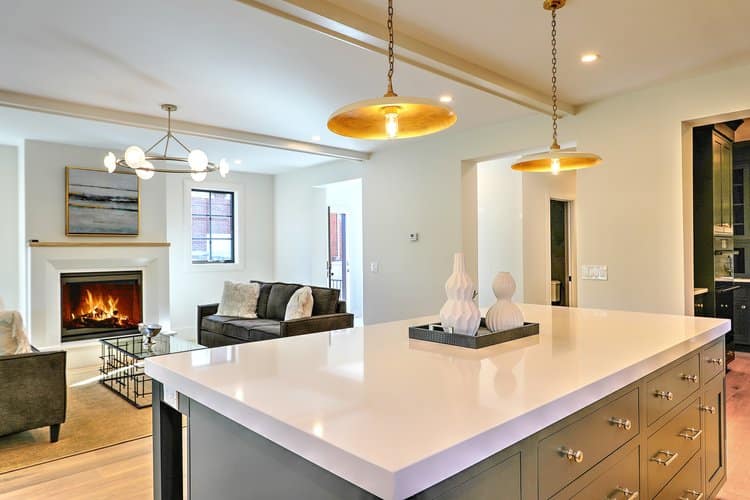 View from the kitchen into the bright living area, highlighting the seamless flow created by the renovation.